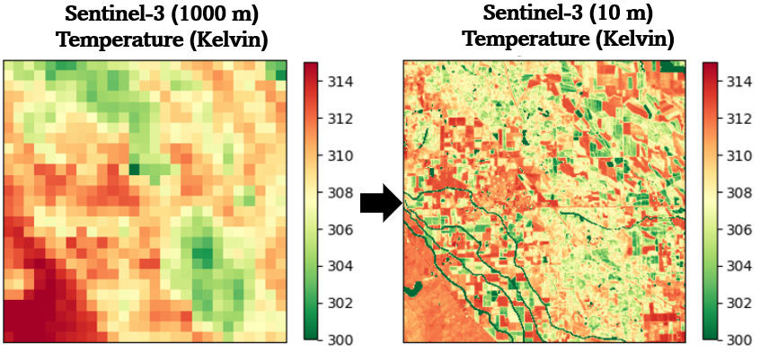 Downscaling a Satellite Thermal Image from 1000 m to 10 m (Python)