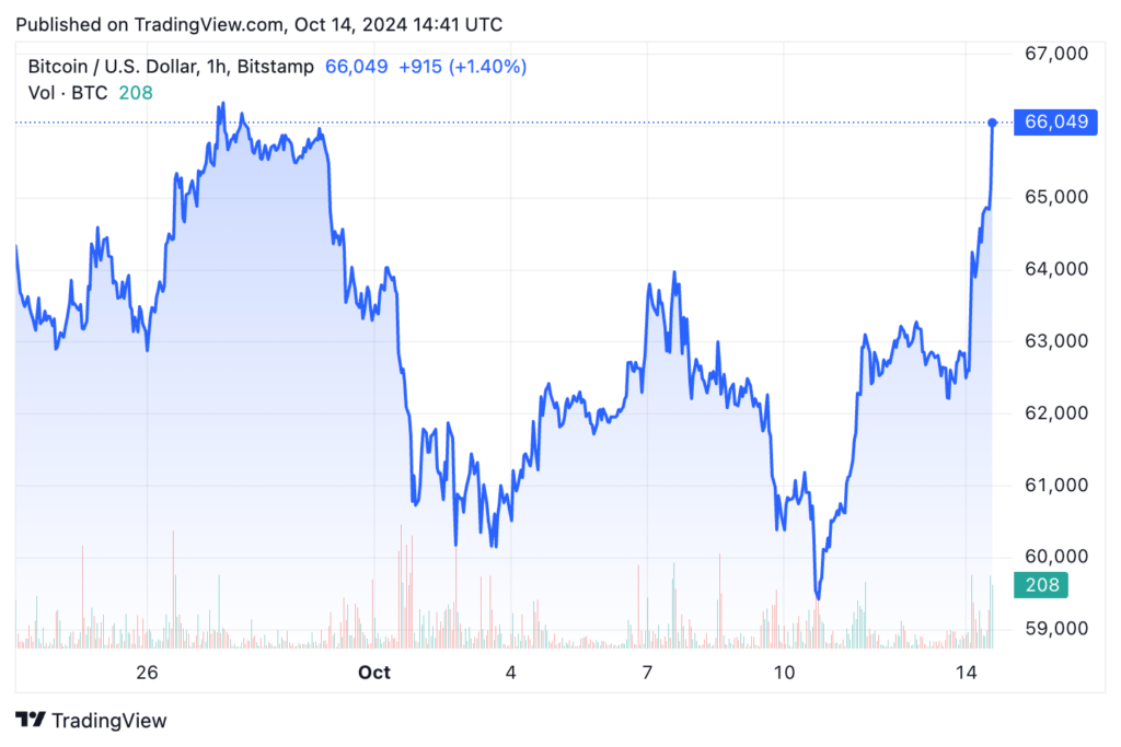 Bitcoin touches $66k as US Election now set up as bullish event