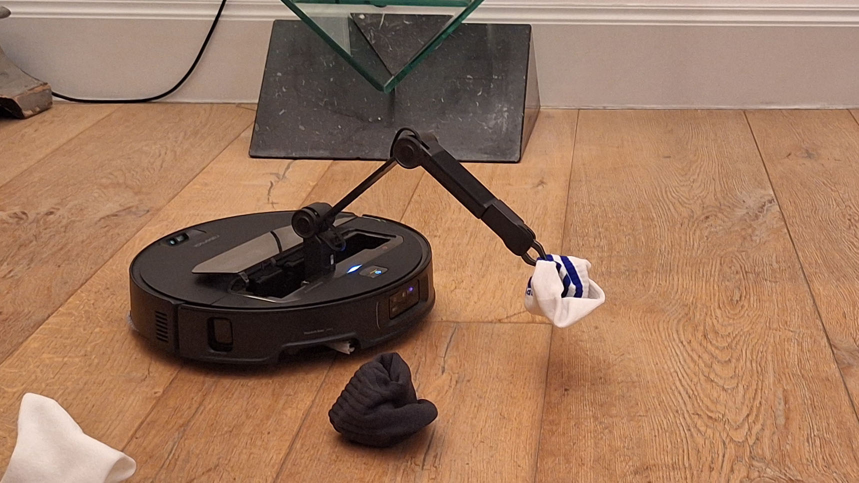 Roborock’s new robovac has a mechanical arm that can pick up your socks and maybe also play with your cat